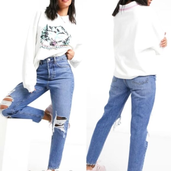 Stradivarius‎ ASOS High-Waisted Ripped Mom Jeans size 10 great condition - Picture 1 of 12